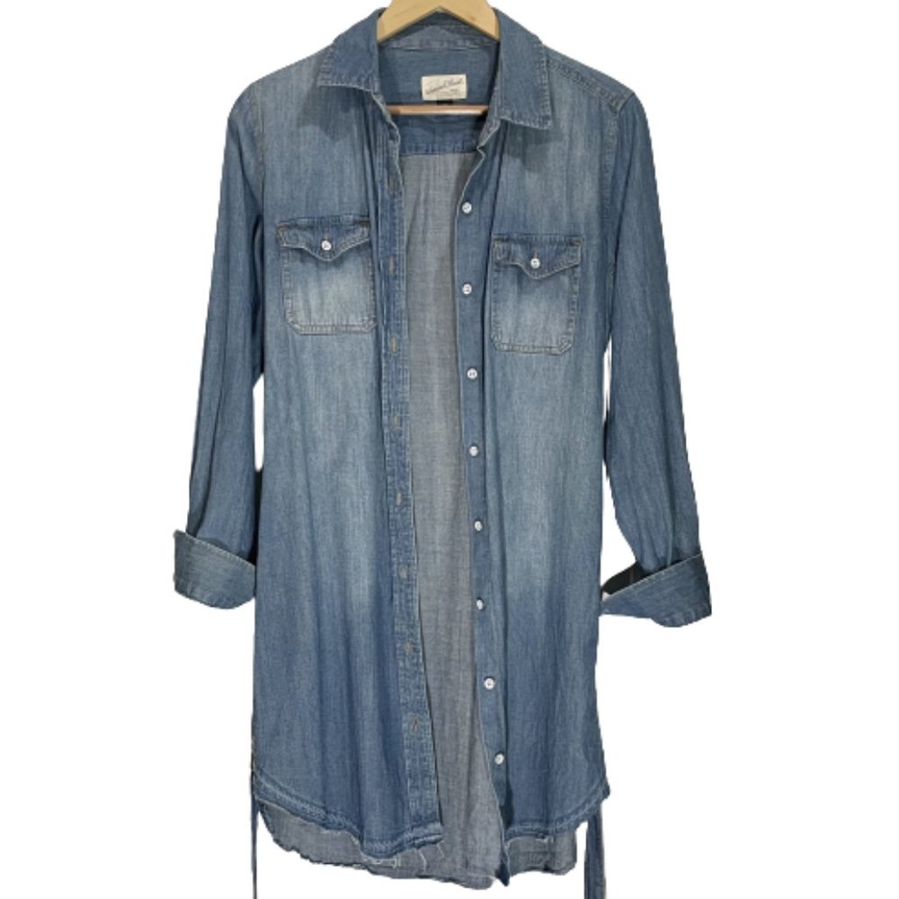 Universal Thread Blue Cotton Denim Button Front Western Dress Waist Belt Size XS - Picture 4 of 6